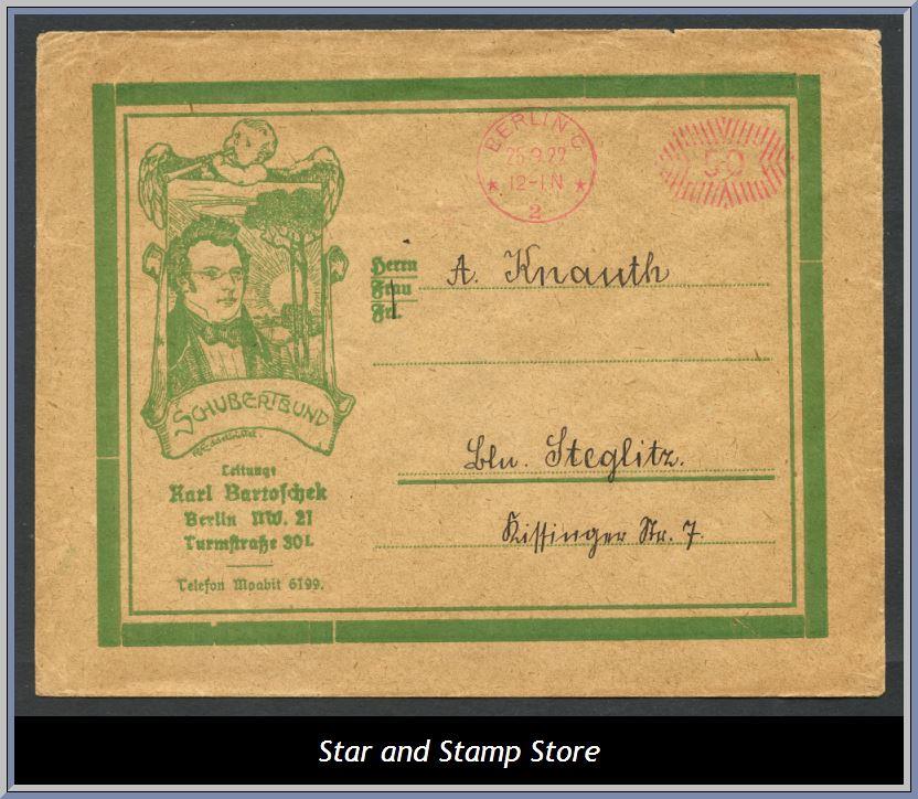 Tyska Riket | Trycksaksförsändelse 1922 med 50 pfennig postfreistempel, vinjett Schubert.