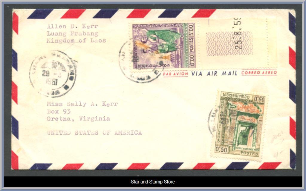 Laos | Trevligt flygbrev Laos-USA 1961