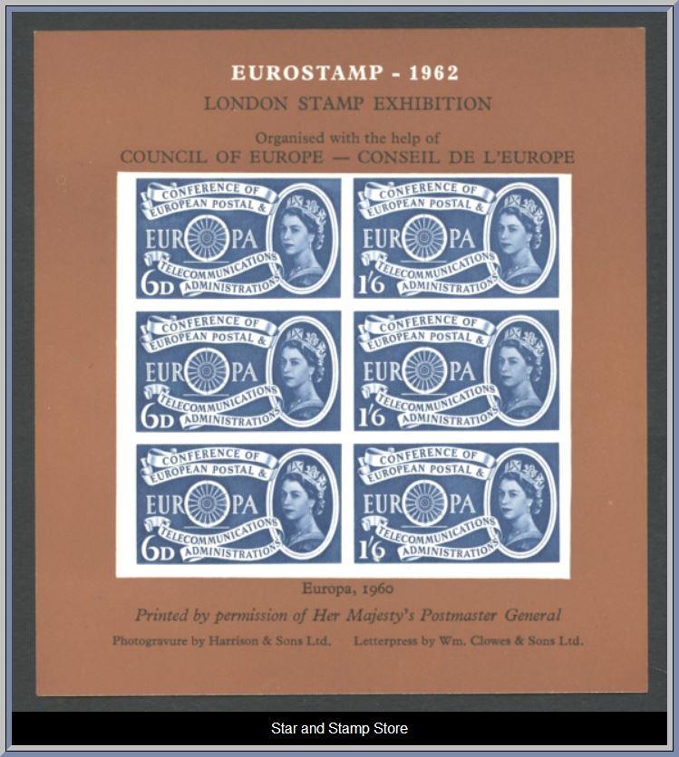 England | Utställningsblock från Eurostamp 1962