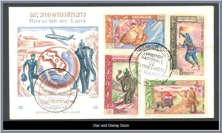 Laos | Mi 124-127 på vackert FDC
