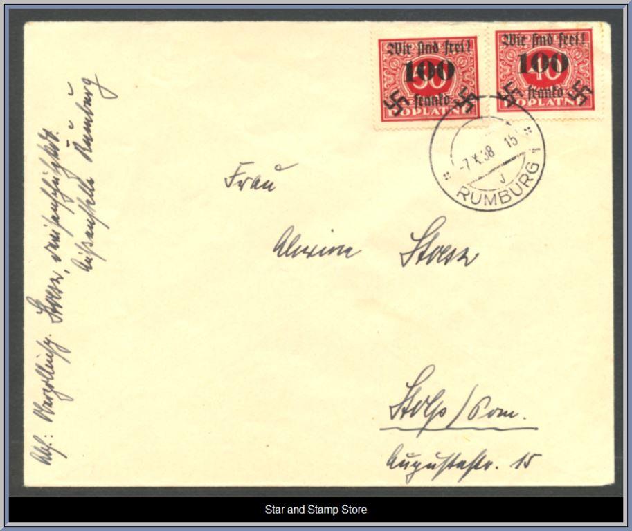 Sudetenland | Rumburg Mi 42-43 på brev avstämplat Rumburg
