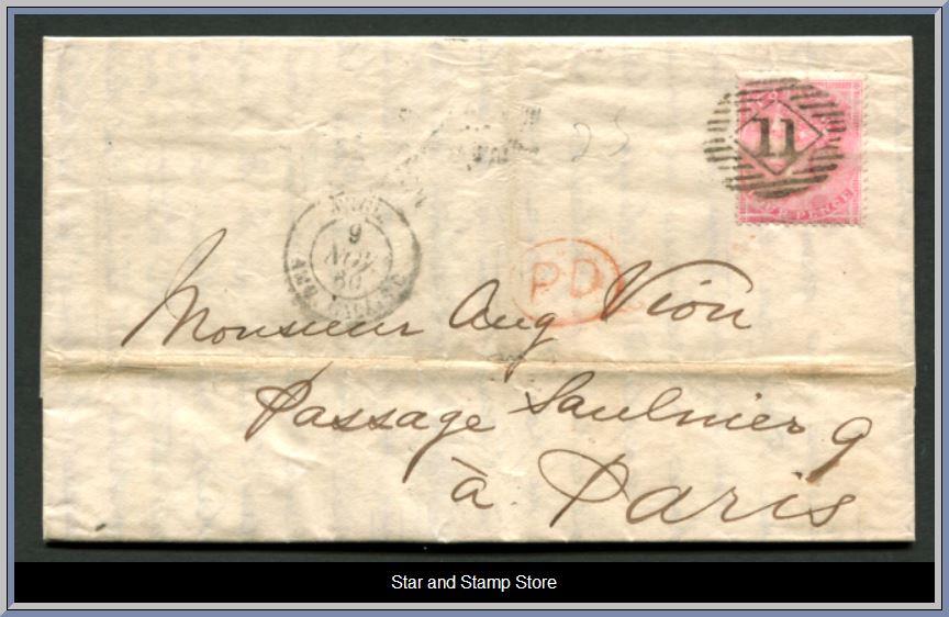 England | SG 66 på trevligt brev London-Paris 1860